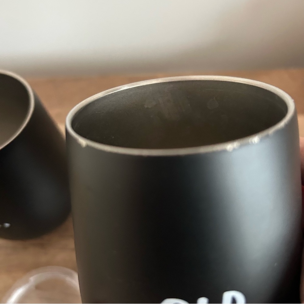Rae Dunn Sip and Chill Black Insulated Stemless Wine Tumblers Cups Set of 2 - Picture 6 of 6